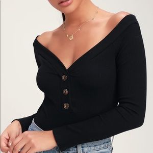 Black Off the Shoulder Ribbed Bodysuit